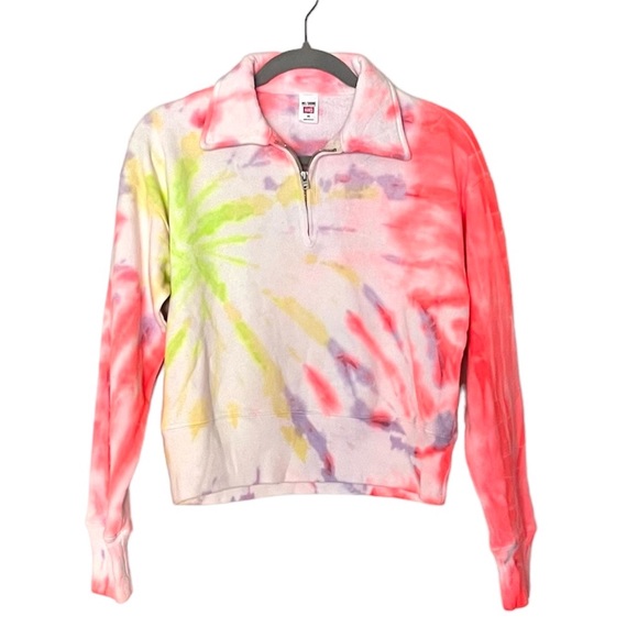 RE/DONE x Hanes NWOT 70s Half Zip Sweatshirt Neon Space Tie Dye Size XS - Picture 2 of 6